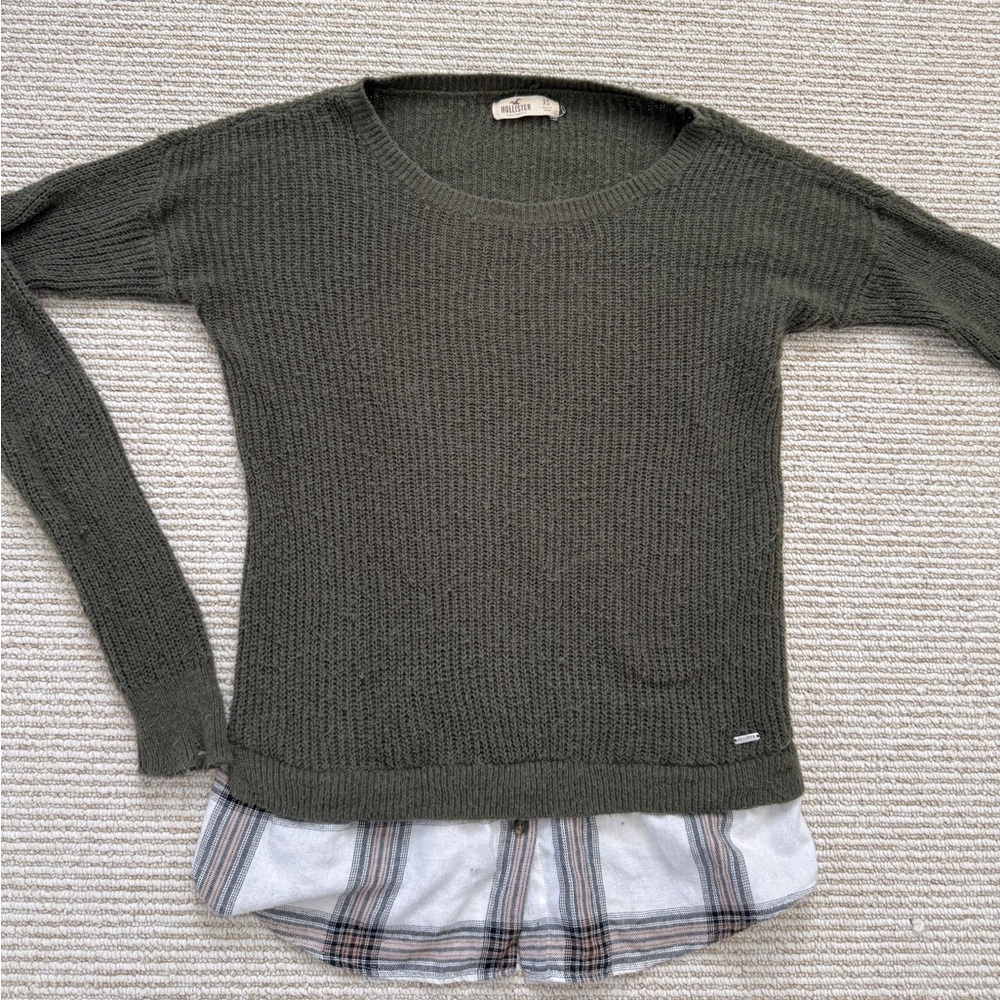 Hollister Dark Green Layered Hem Sweater